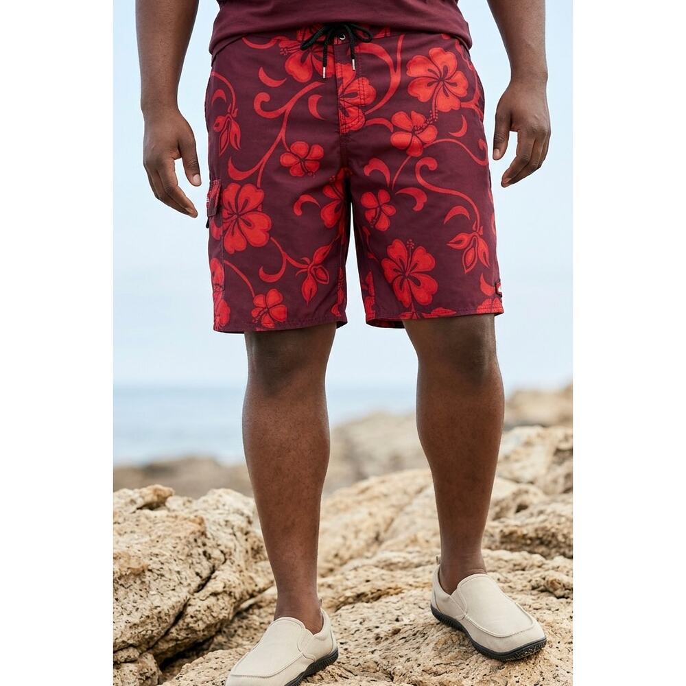 VTG Quiksilver Board Shorts Men 30 Y2K 90s Hibiscus Floral Cargo Grunge Surf Gym